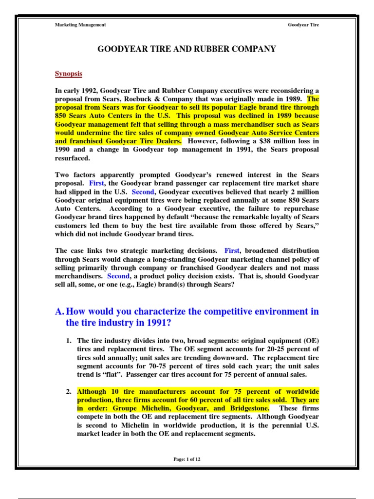 Goodyear Tire and Rubber Company: Synopsis | PDF | Retail | Tire