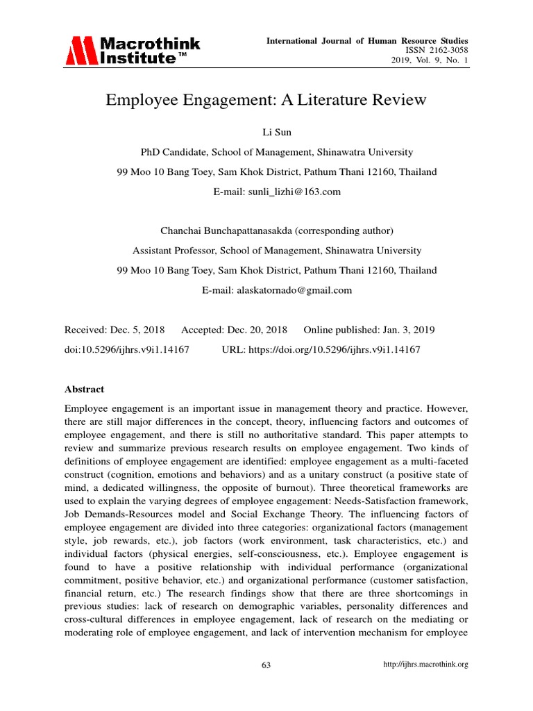 Employee Engagement A Literature Review PDF | PDF | Employment | Emotions