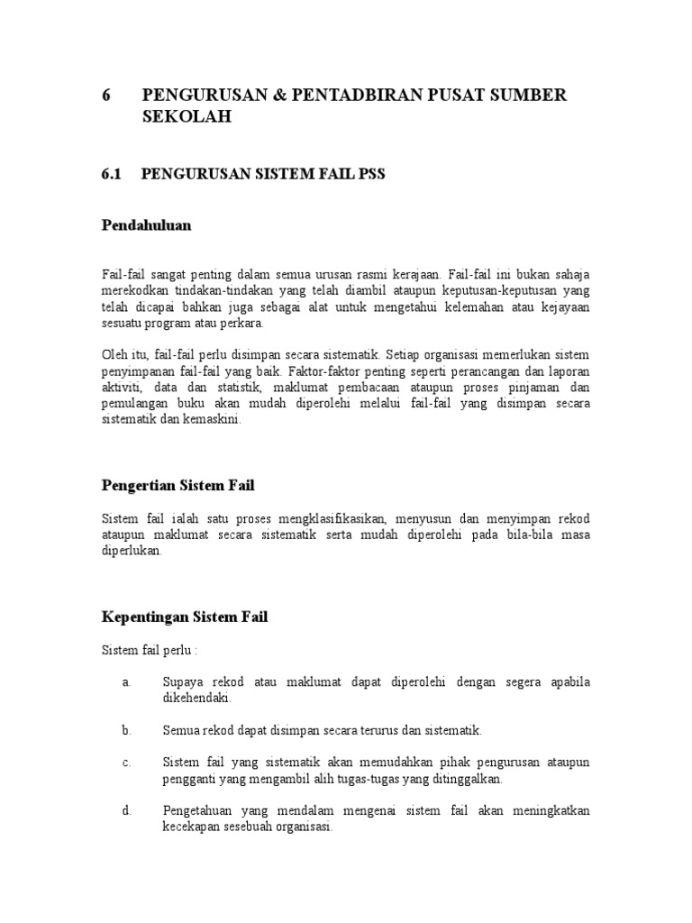 Bab 6 Pengurusan Dan Pentadbiran Pss Pdf