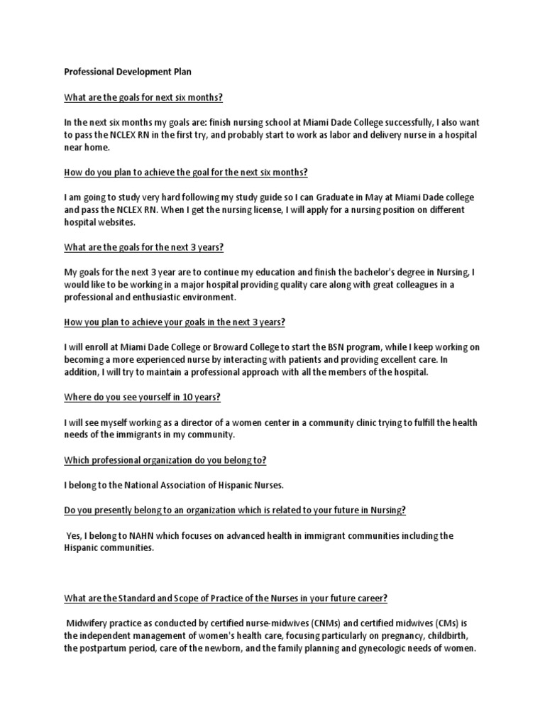 Professional Development Plan Updated PDF Midwife Nursing