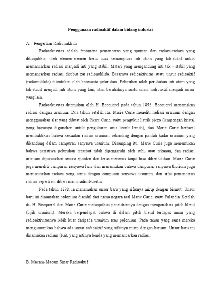 Pemanfaatan Radioisotop Dalam Bidang Industri