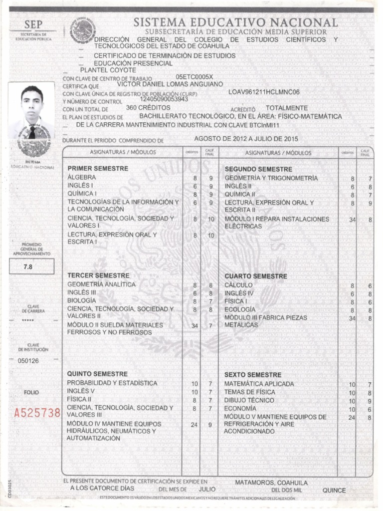 Certificado de Estudios | PDF