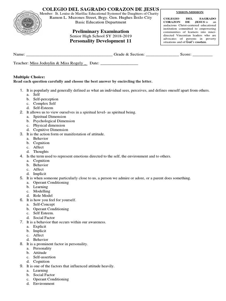 Personality Development Exam Sample | PDF | Puberty | Adolescence