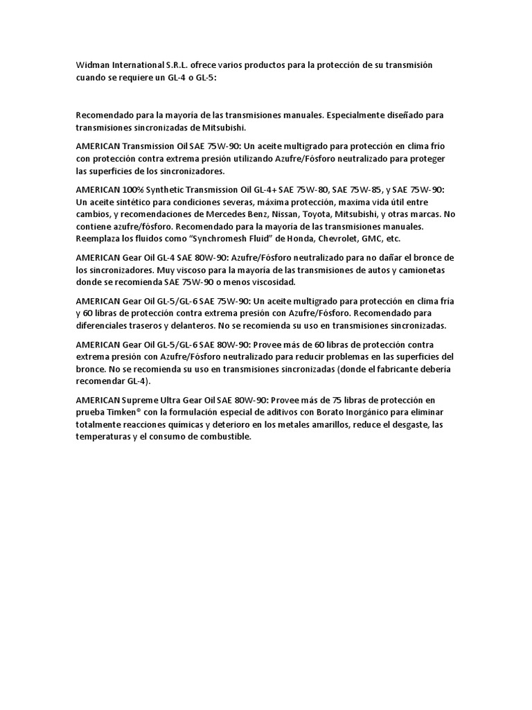 Widman International S | PDF | Acero | Lubricante
