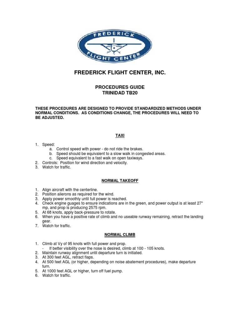 TB20 Procedures Guide | PDF | Takeoff | Flap (Aeronautics)