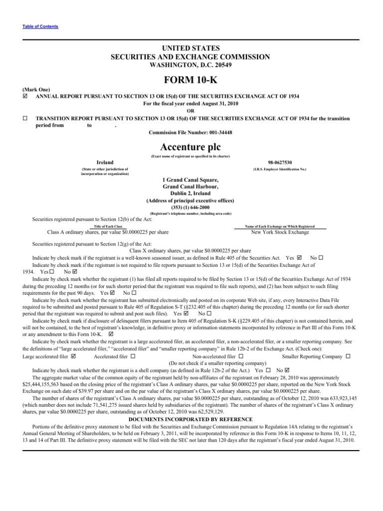 Accenture 10k 20101026 Form 10 K Strategic Management