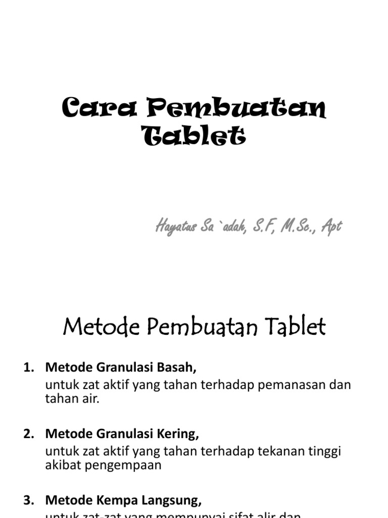 Cara Pembuatan Tablet | PDF