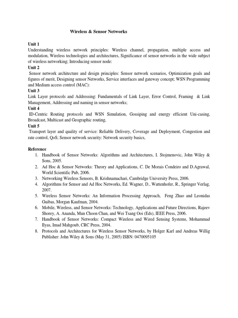 Syllabus Wireless Sensor Networks PDF