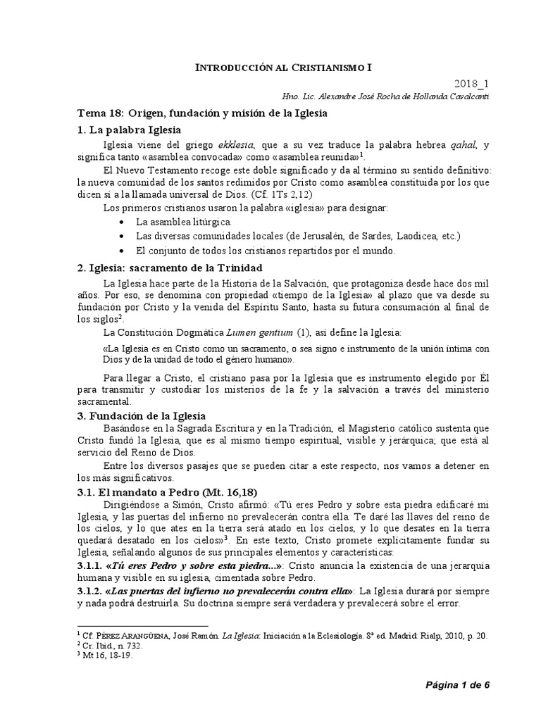Fundación y Misión de la Iglesia Católica | PDF | Iglesia Católica ...