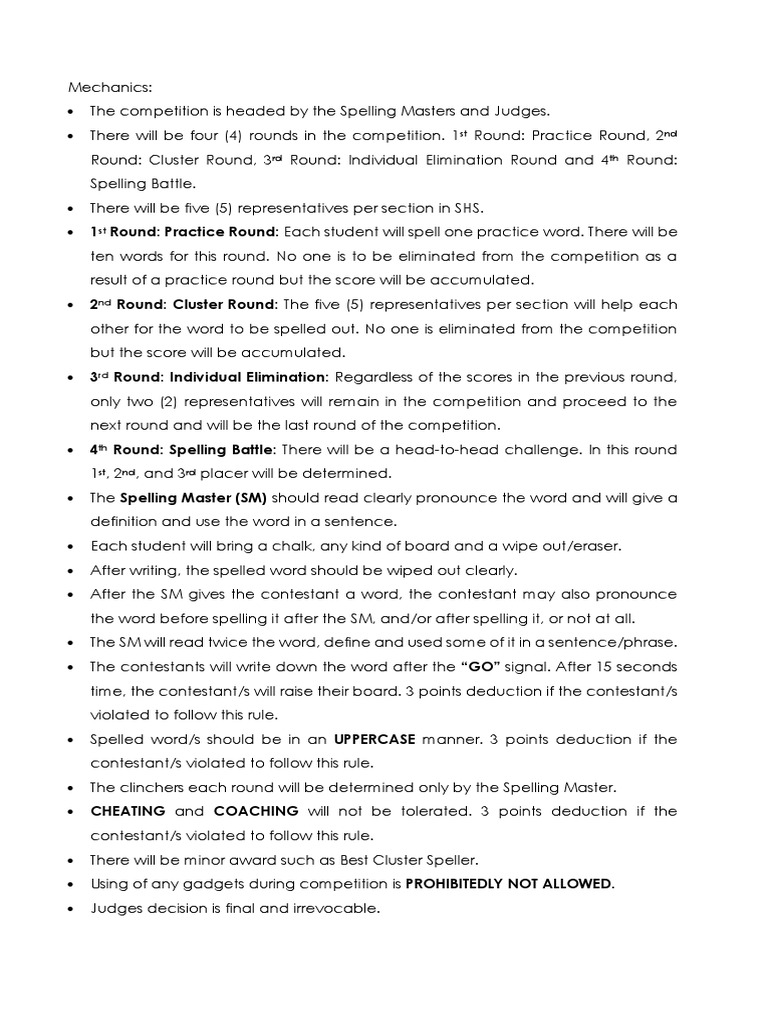 Spell Bee Competition Mechanics | PDF