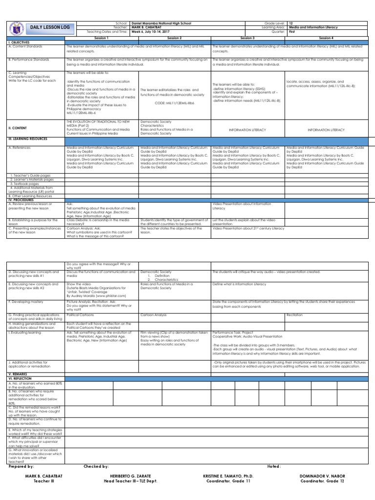 Grade 12 Media Literacy Week 6 Plan | PDF | Information Literacy | Mass ...
