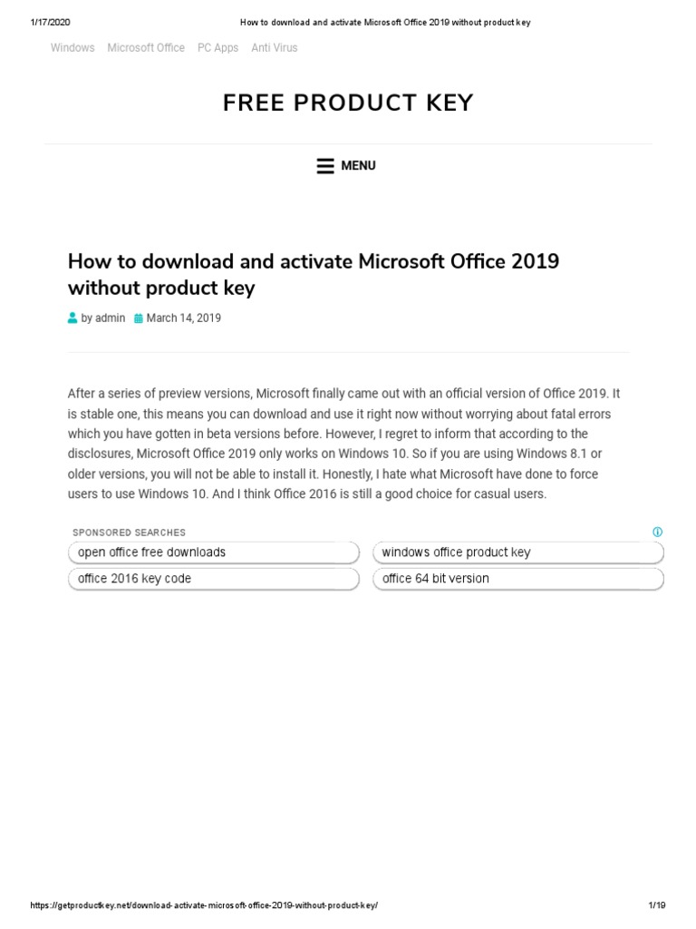 How To Download and Activate Microsoft Office 2019 Without Product Key PDF  | PDF | Microsoft Windows | Microsoft Word
