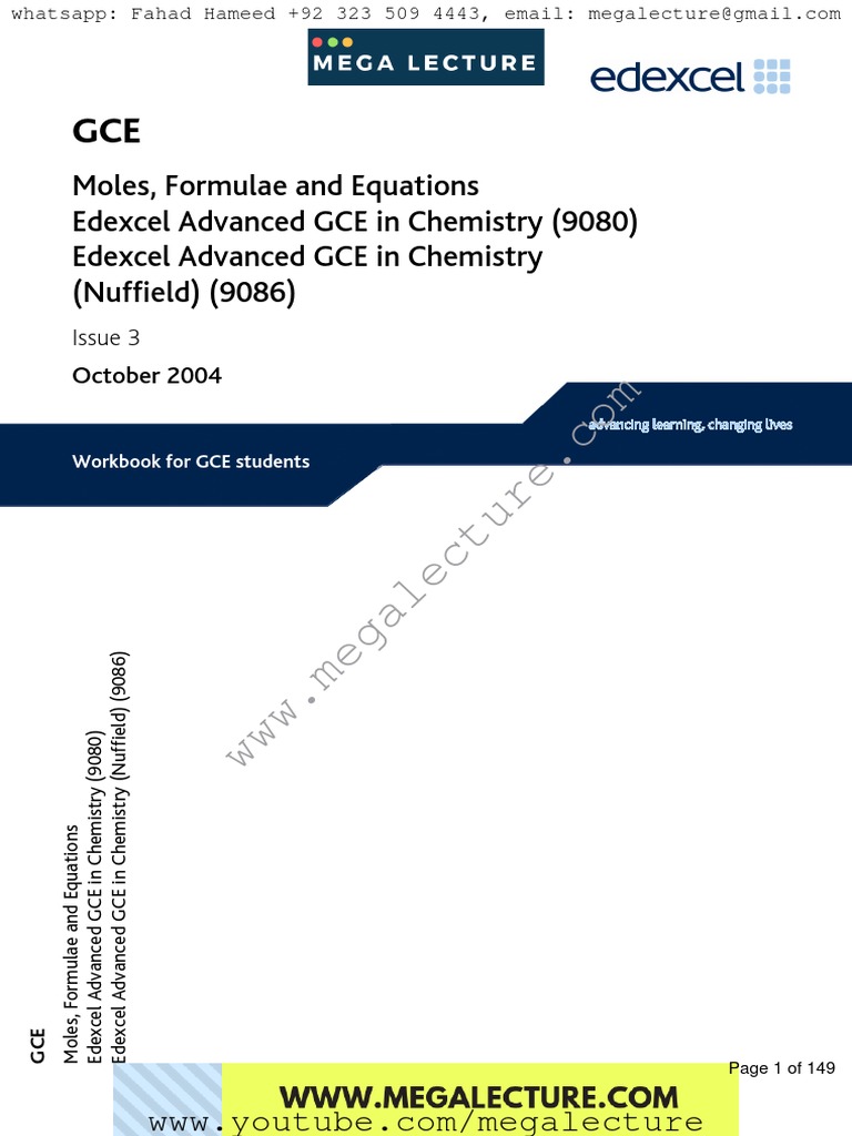 Moles and Equations Workbook Guide | PDF | Atoms | Molecules