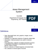 Database Management System: Fall 2009 Department of Computer Systems Engineering, UET Peshawar