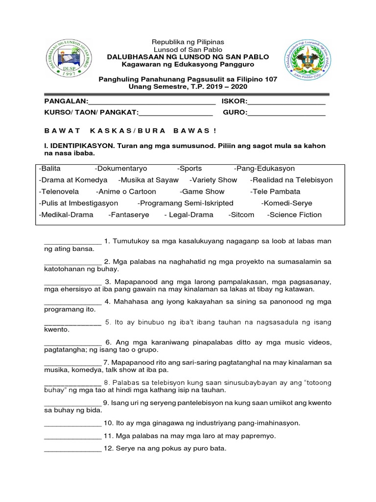 Exam Fil 107 | PDF
