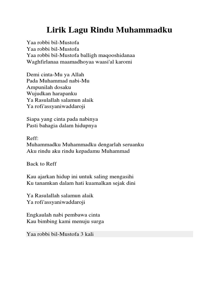 Lirik Lagu Rindu Muhammadku | PDF