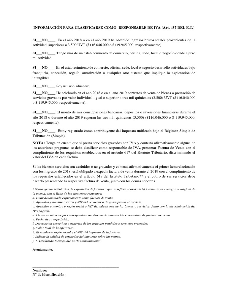 Requisitos para ser Responsable de IVA | PDF | Factura | Impuestos