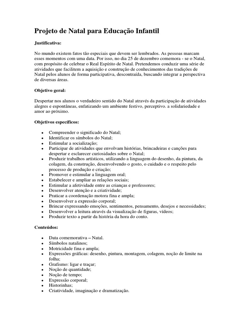 Projeto de Natal para Educação Infantil em PDF | PDF | Natal | Pré-escola