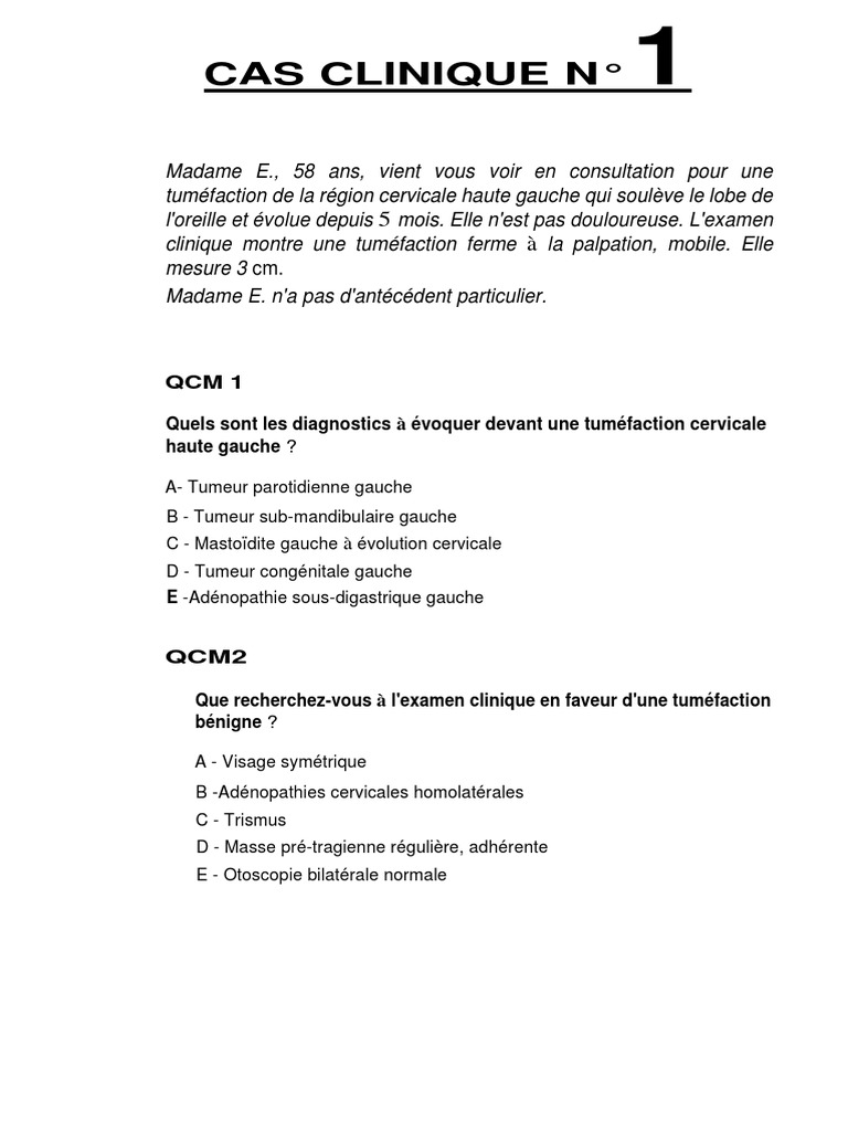 34 Cas Cliniques Infirmiers Corrigés Et Commentés Pdf Gratuit QCM en ORL - 1docxhtml | PDF | Médecine clinique | Spécialités médicales