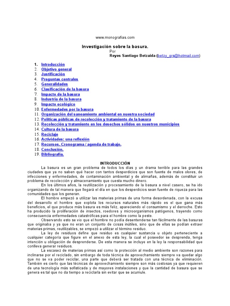 Investigación sobre la basura y reciclaje | PDF | Residuos | Contaminación