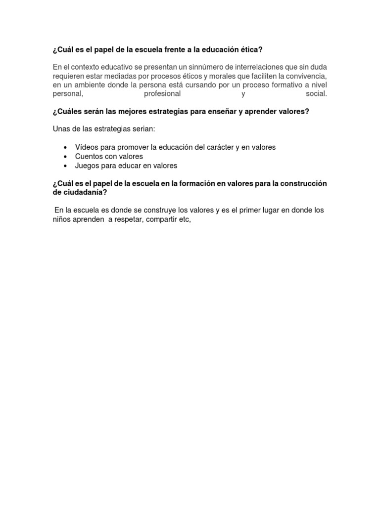 Papel de la escuela en la educación ética | PDF