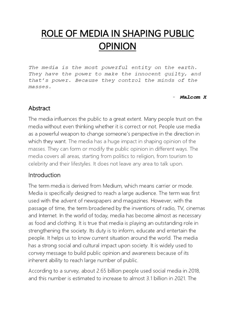Role of Media in Shaping Public Opinion PDF Mass Media Social Media(04)