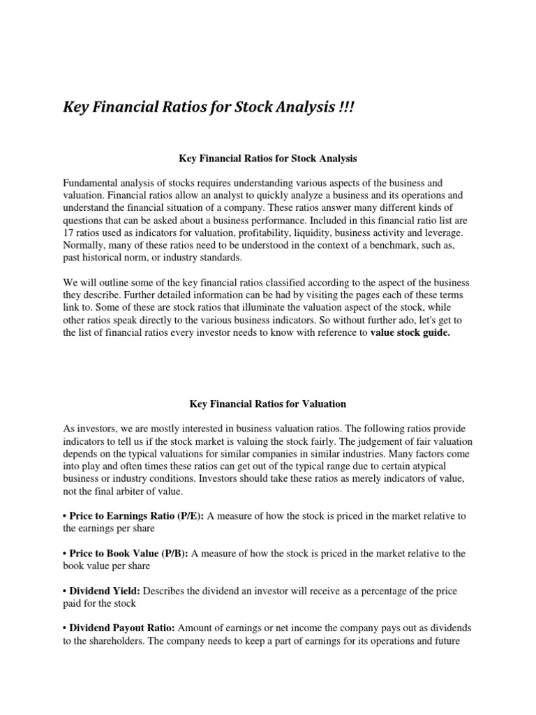 Key Financial Ratios | PDF | Dividend | Stocks