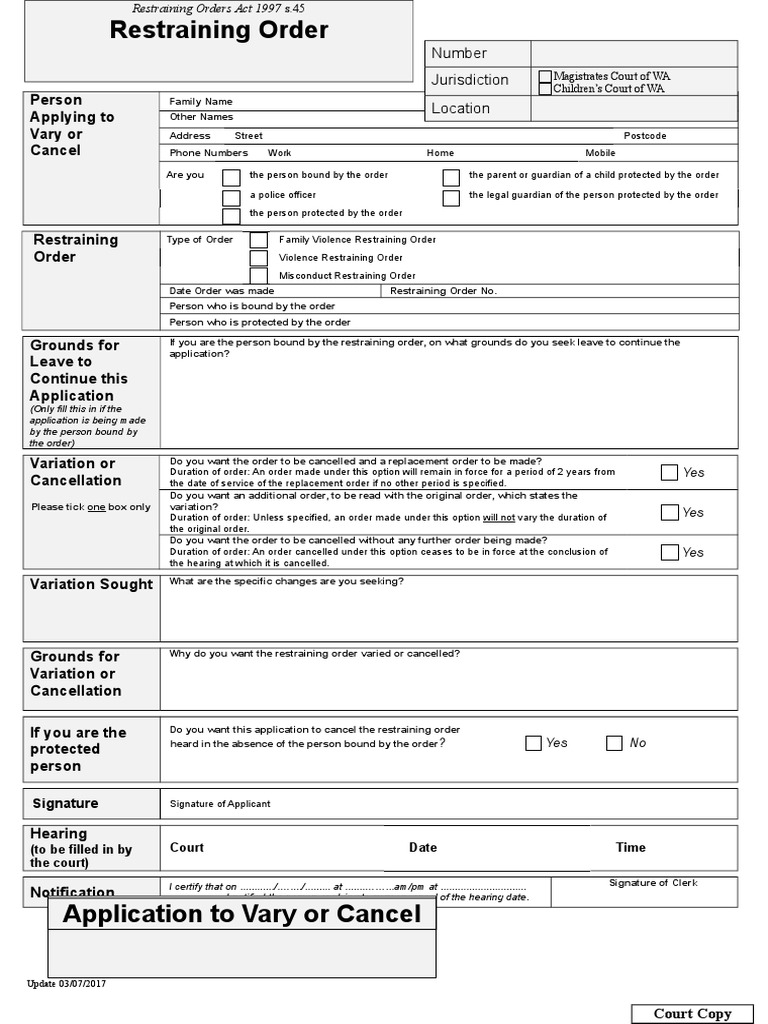 Form12 Restraining Order Application | PDF | Restraining Order | Public ...