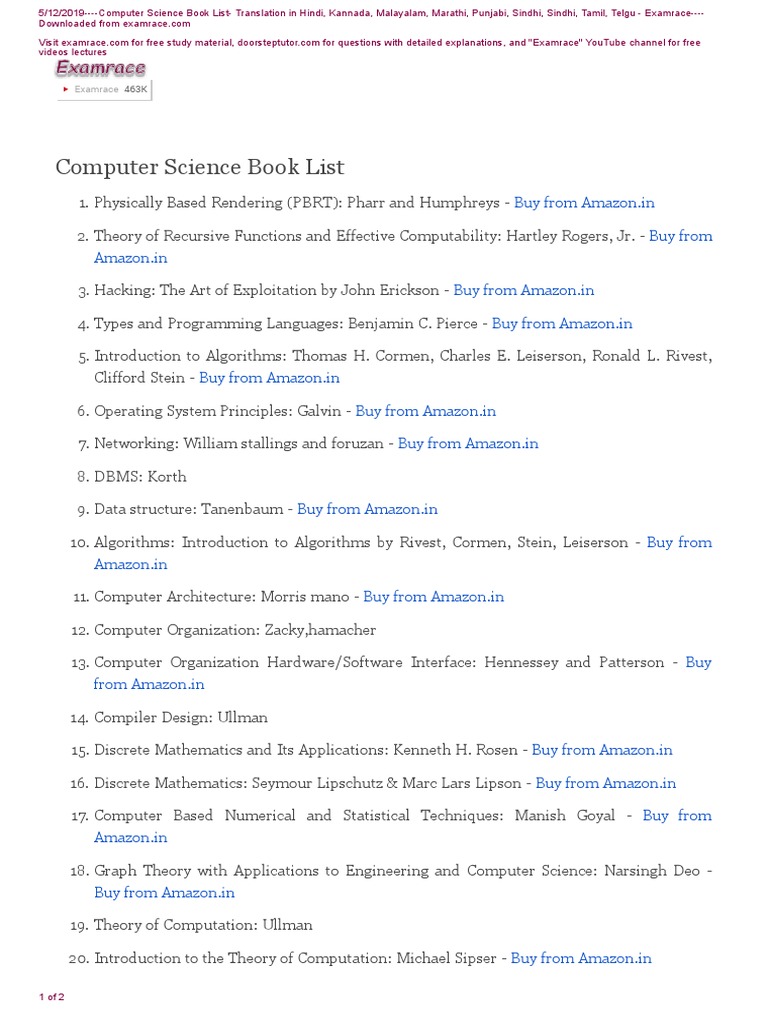 Computer Science Book List | Download Free PDF | Computer Science ...