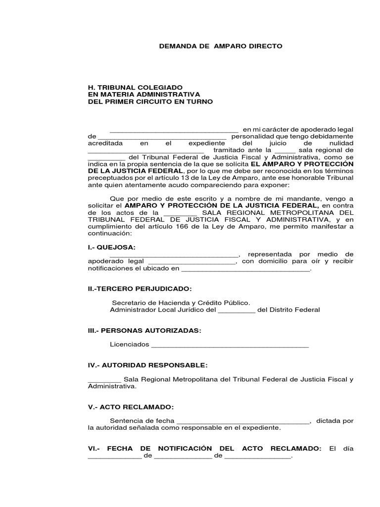 Demanda de Amparo Directo en Civil | PDF | Demanda judicial | Sentencia ...