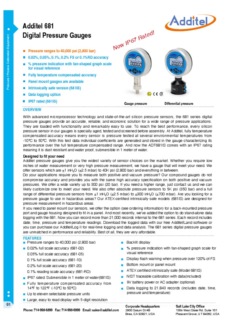 Additel 681 Digital Pressure Gauges with Data Logging | PDF | Pressure ...