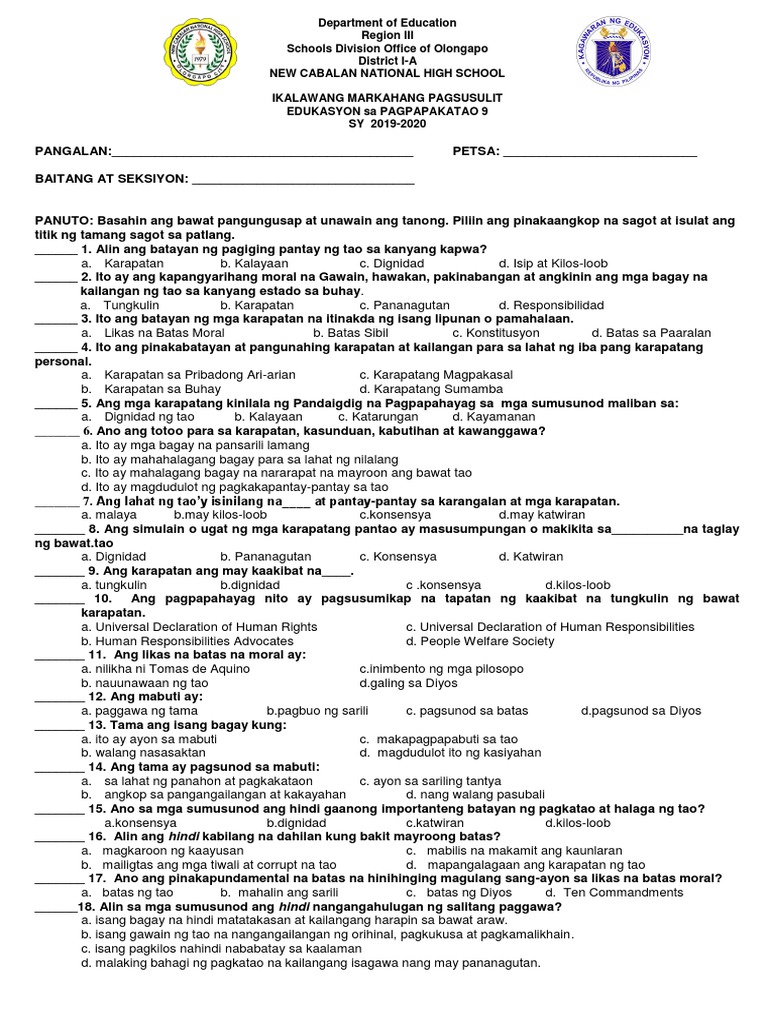 2ND Periodical Test Esp 9 | PDF