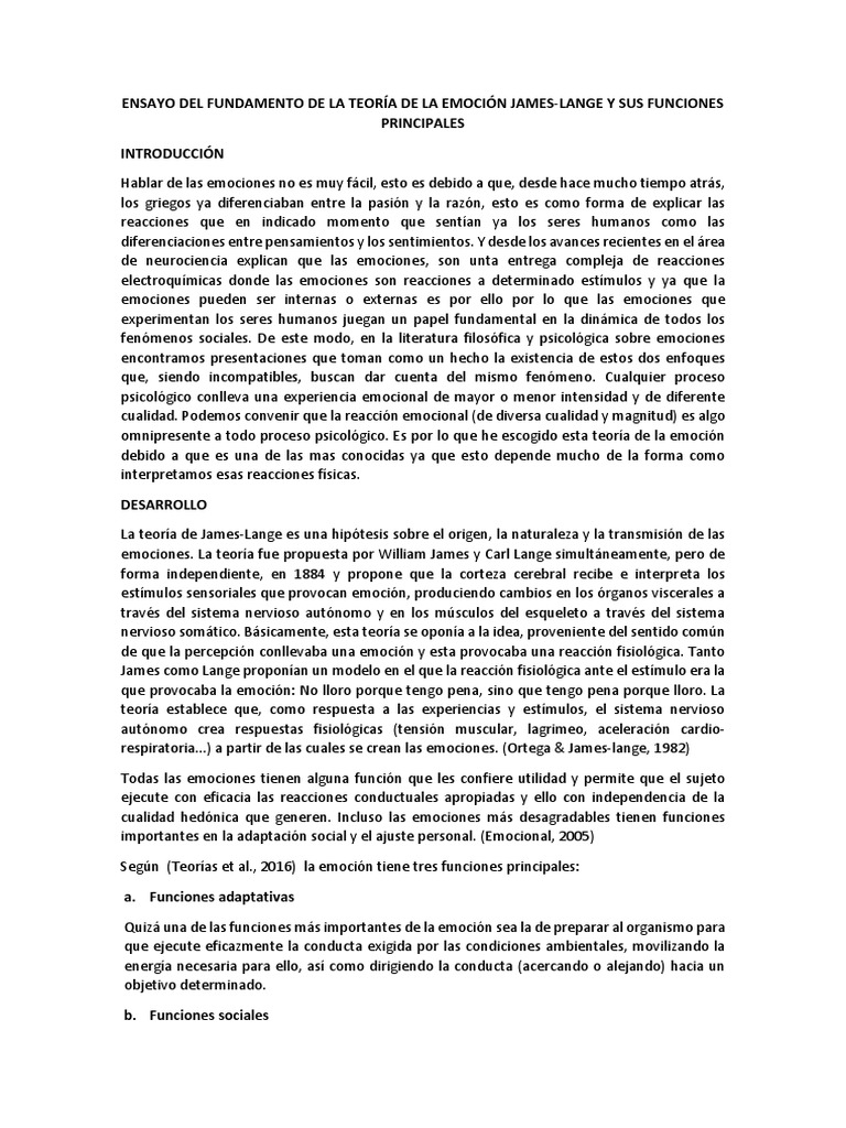 Teoría de la Emoción James-Lange: Funciones | PDF | Las emociones ...