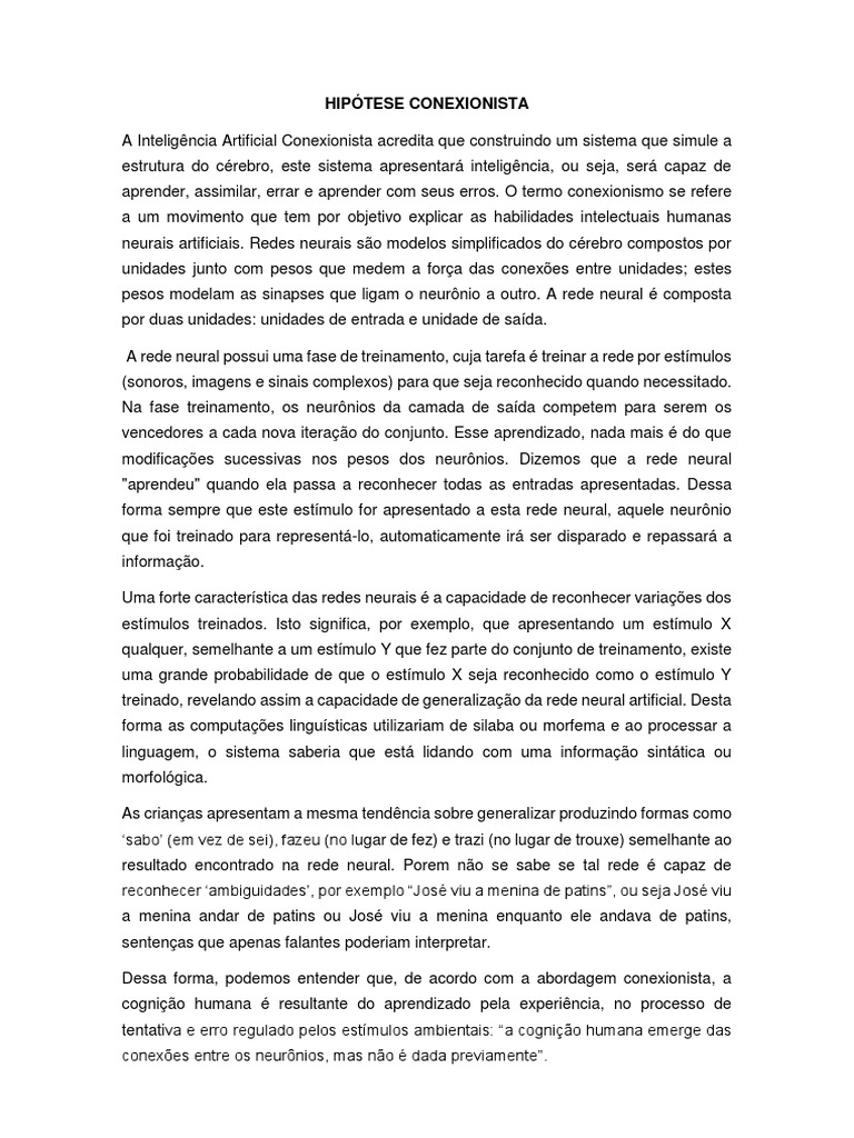 Entendendo a Hipótese Conexionista | PDF | Rede neural artificial ...