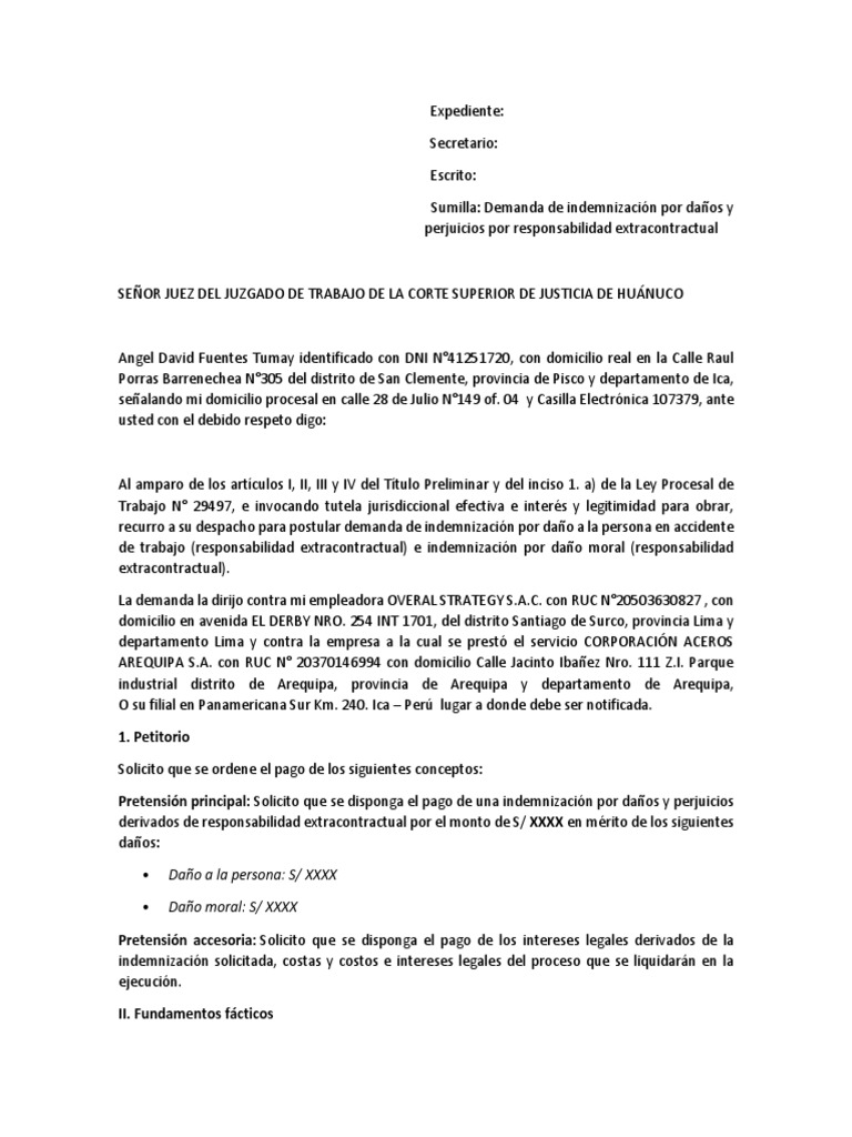 Modelo Indemnización Por Accidente | PDF | Derecho laboral | Esfera pública