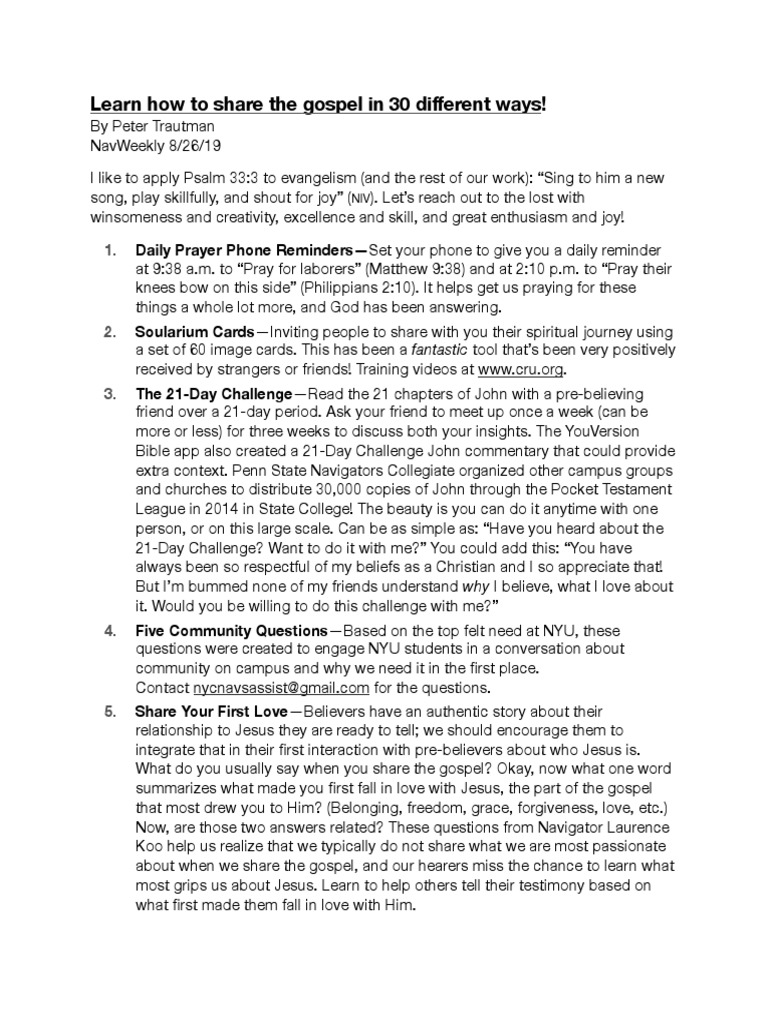 30 Ways To Share The Gospel Pdf Prayer The Gospel