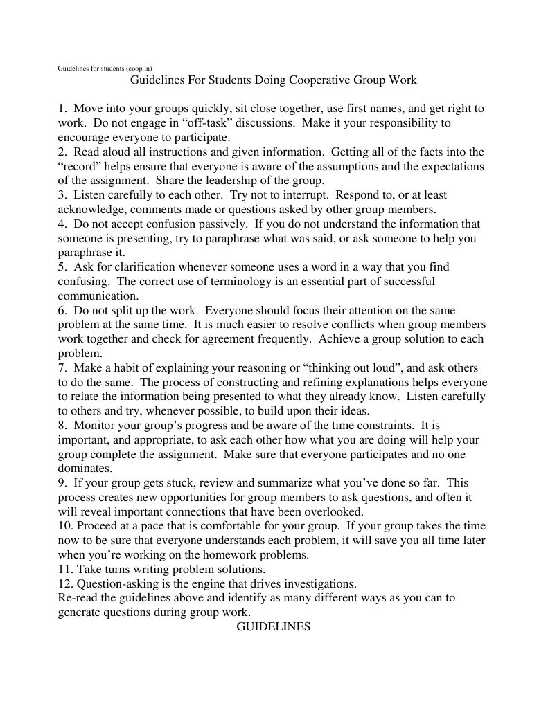Cooperative Group Work Guidelines | PDF | Neuropsychological Assessment ...