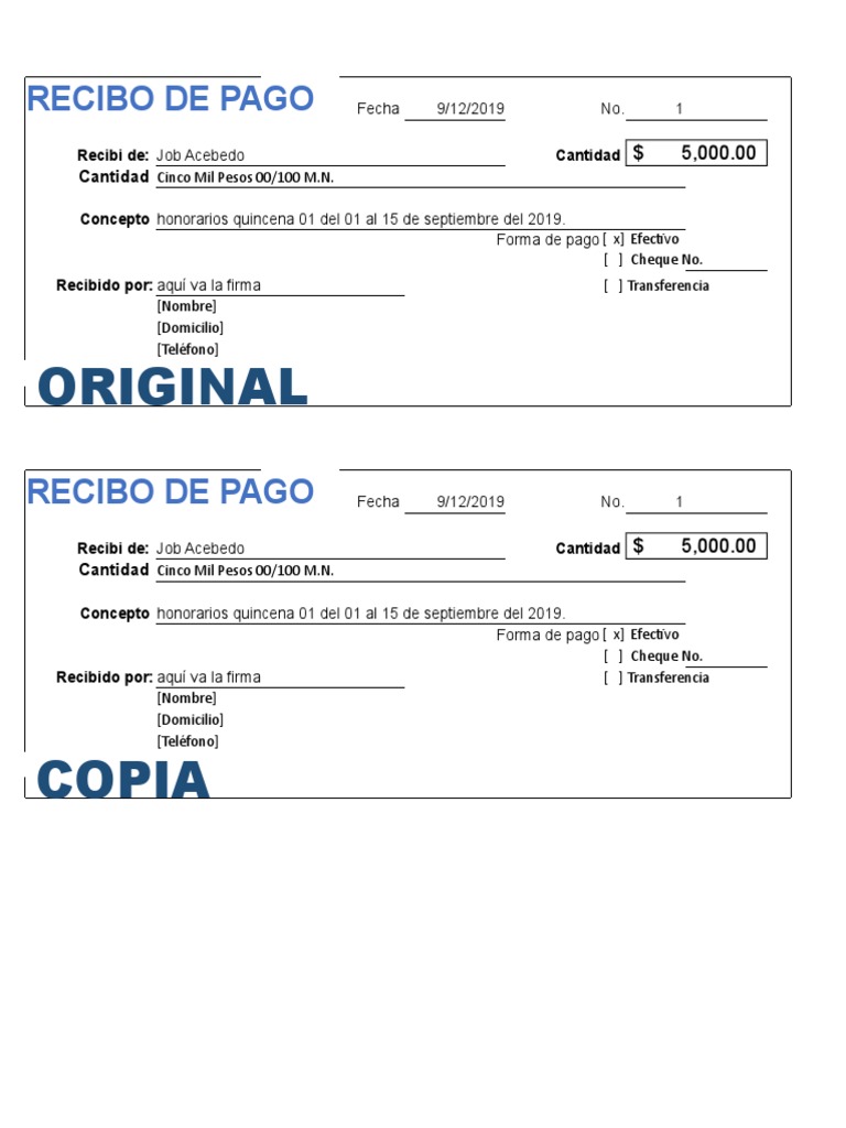 Recibo De Pago Formato Recibo | PDF | Bancario | Pagos