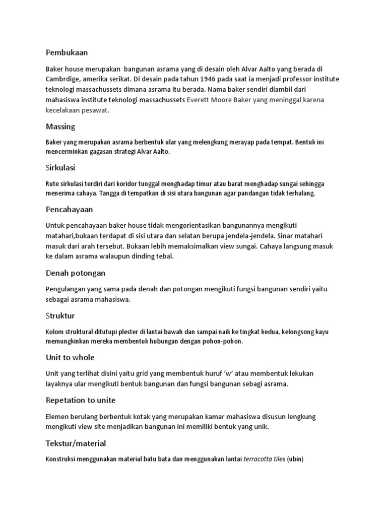 Analisis Arsitektur Baker House Karya Alvar Aalto PDF