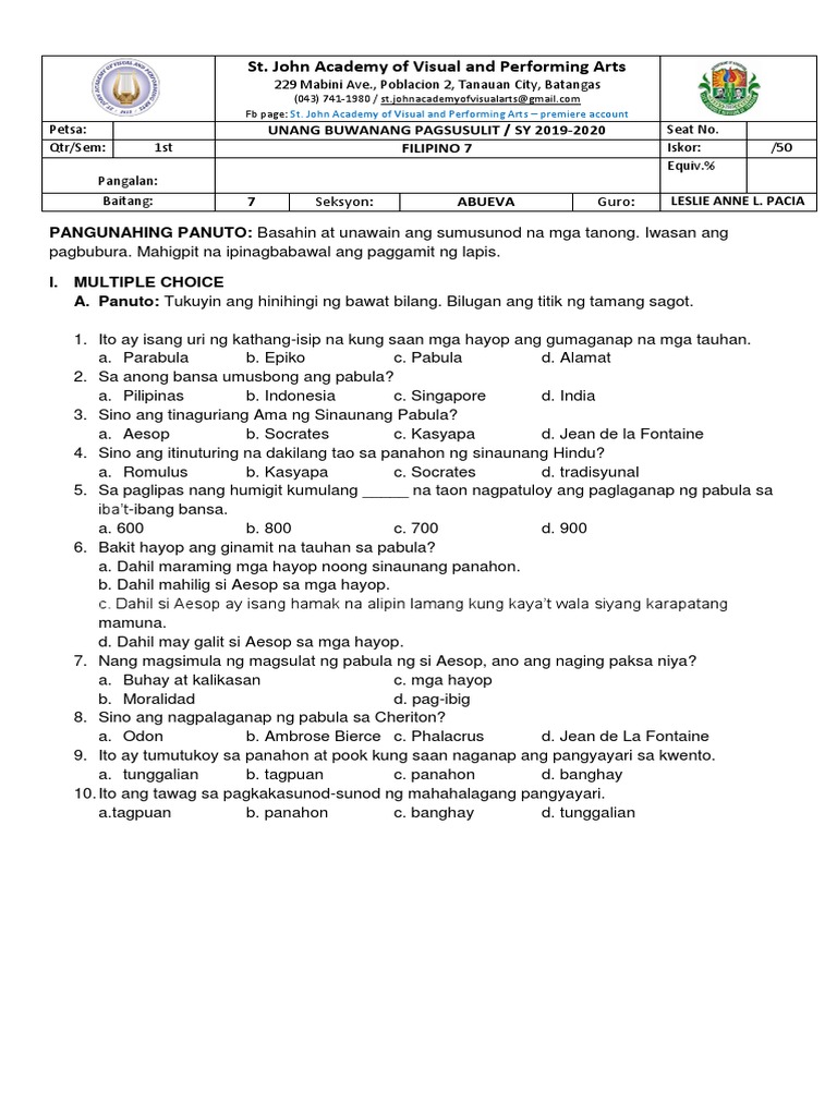 GR. 7 Buwanang Pagsusulit | PDF