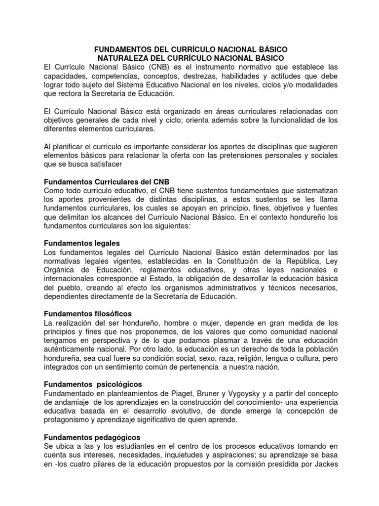 Fundamentos del Currículo Nacional Básico | PDF | Plan de estudios ...