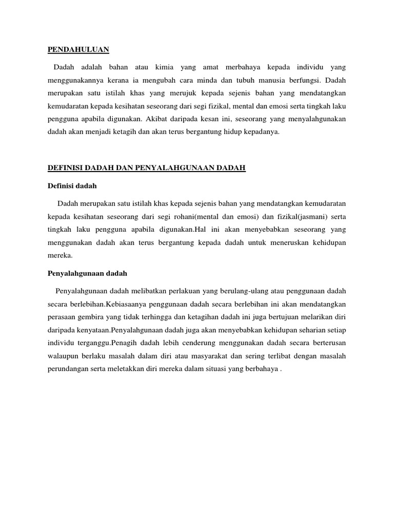 Penyalahgunaan Dadah Dan Kesannya Terhadap Koordinasi Badan Dan Kesihatan Pdf