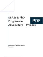 M.F.SC & PHD Programs in Aquaculture - Syllabus: Indian Council of Agricultural Research New Delhi