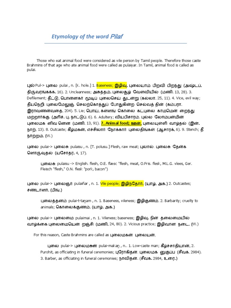 Etymology of The Word Pilaf PDF Languages Language Arts & Discipline