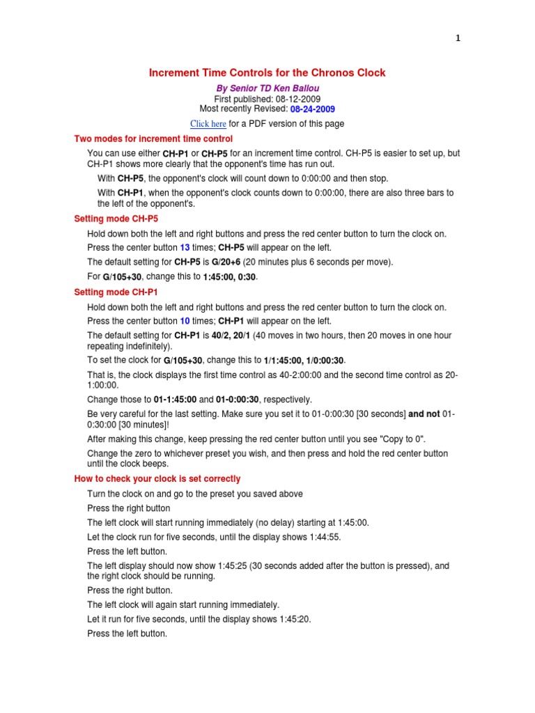 Increment Time Controls For The Chronos Clock PDF Gaming Abstract