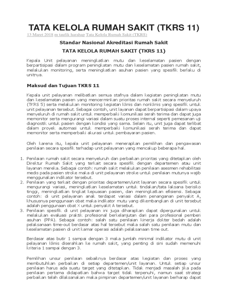 Tata Kelola Rumah Sakit TKRS 11 | PDF