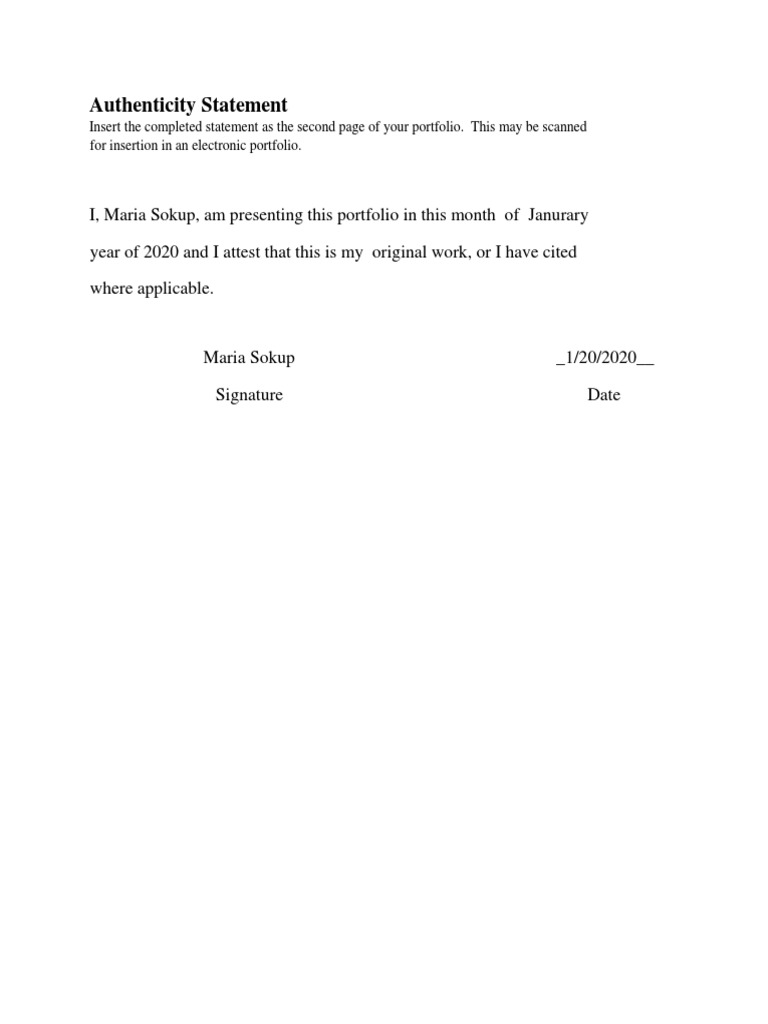 Statement of Authenticity by Maria Sokup | PDF