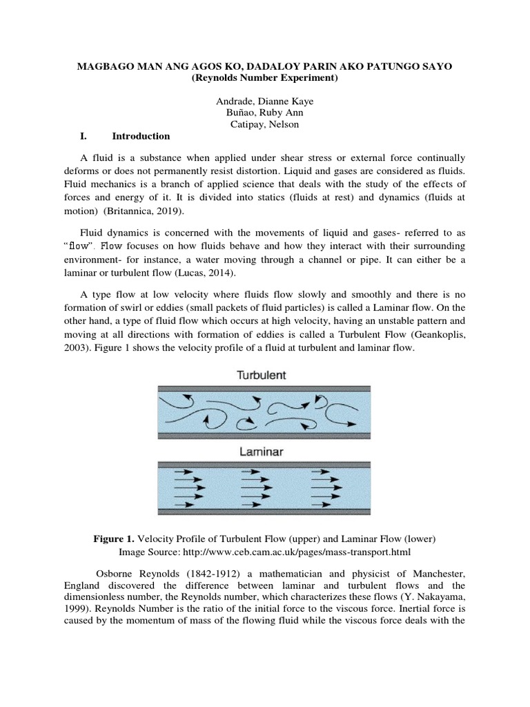 Reynolds Number Experiment Overview | PDF | Reynolds Number | Laminar Flow