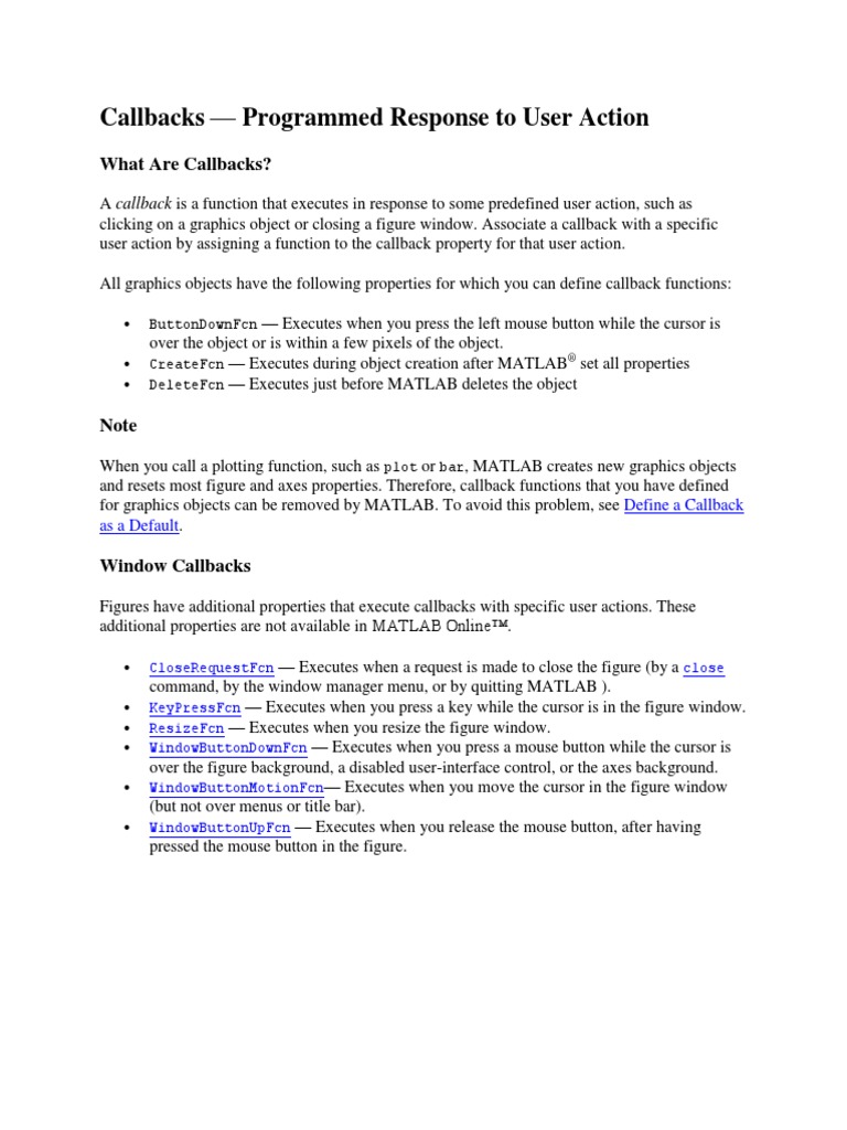 MatLab Function and Callback PDF Callback Programming