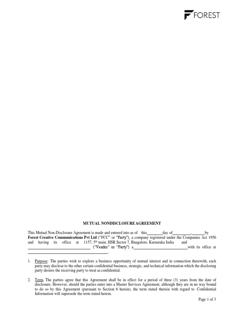 NDA For Vendors FCC | PDF | Non Disclosure Agreement | Trade Secret